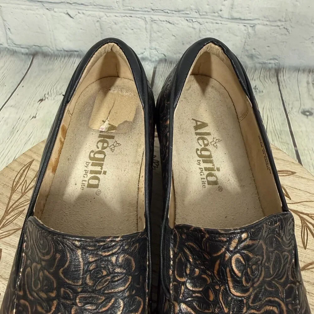 Alegria Emma Bar Womens 37 Bronze Bouquet Floral Comfort Platform Slip On Shoes